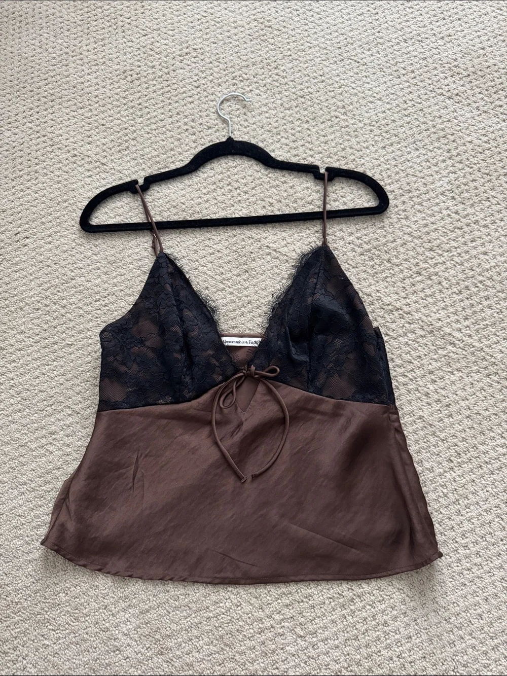 Abercrombie & Fitch Brown Satin Cami with Black Lace - Picture 1 of 3